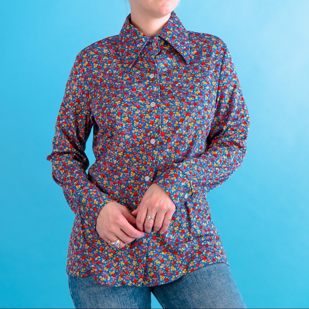 Vintage 70’s Floral Button Down Top S